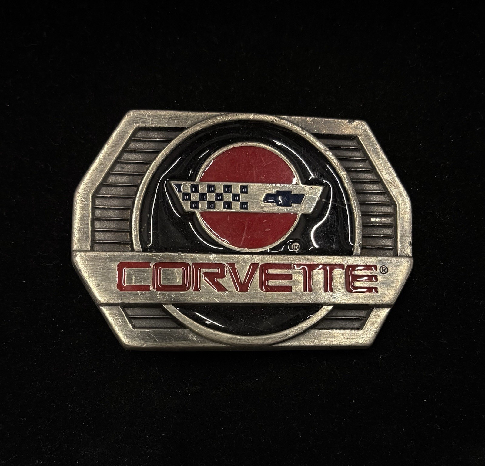 vintage Chevrolet Corvette belt buckle iconic crossed-flags logo RARE