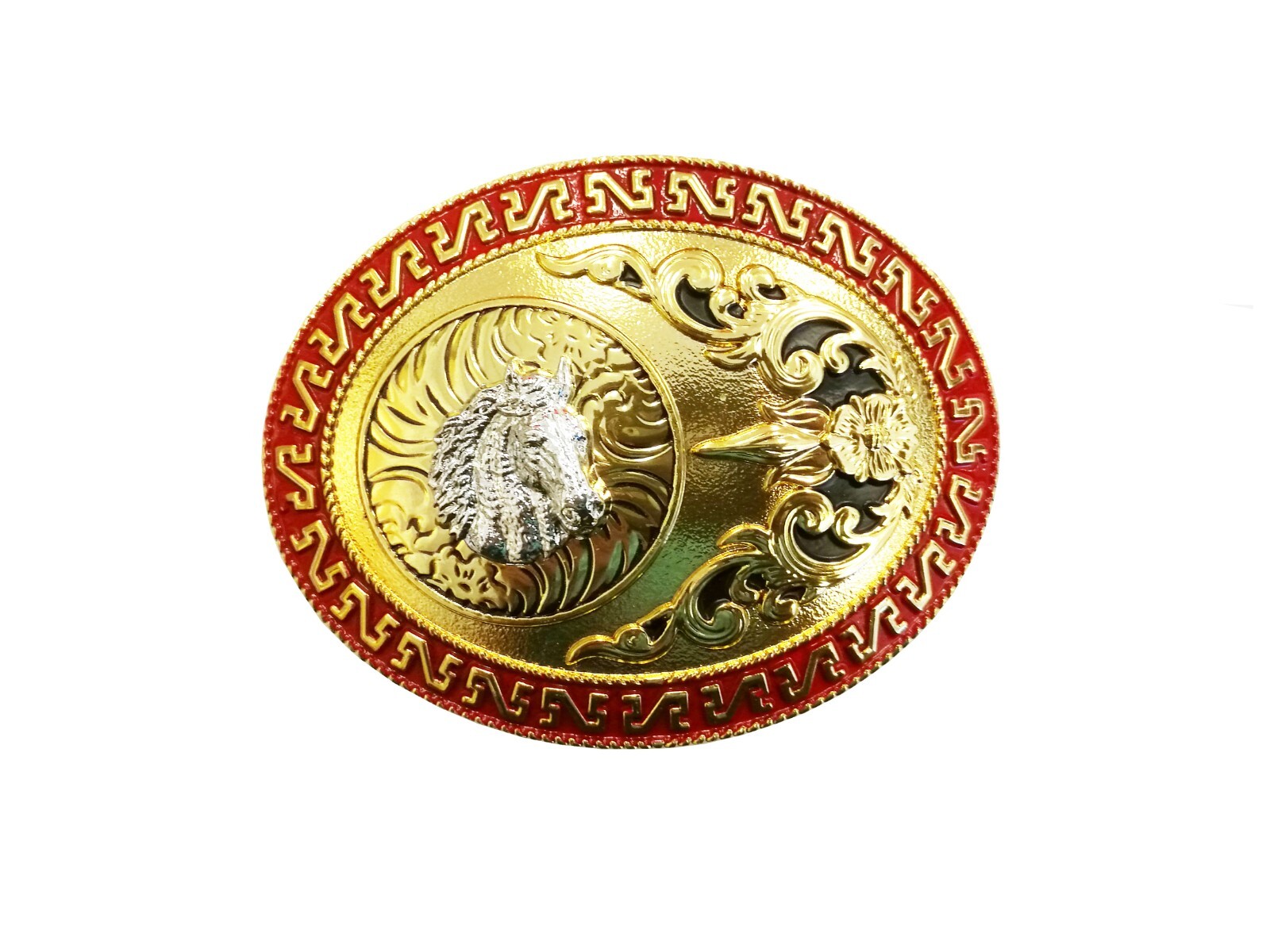 Western Buckle Oval Silver Gold Red Horse Head Cowboy 2 » Hebillas Vaqueras