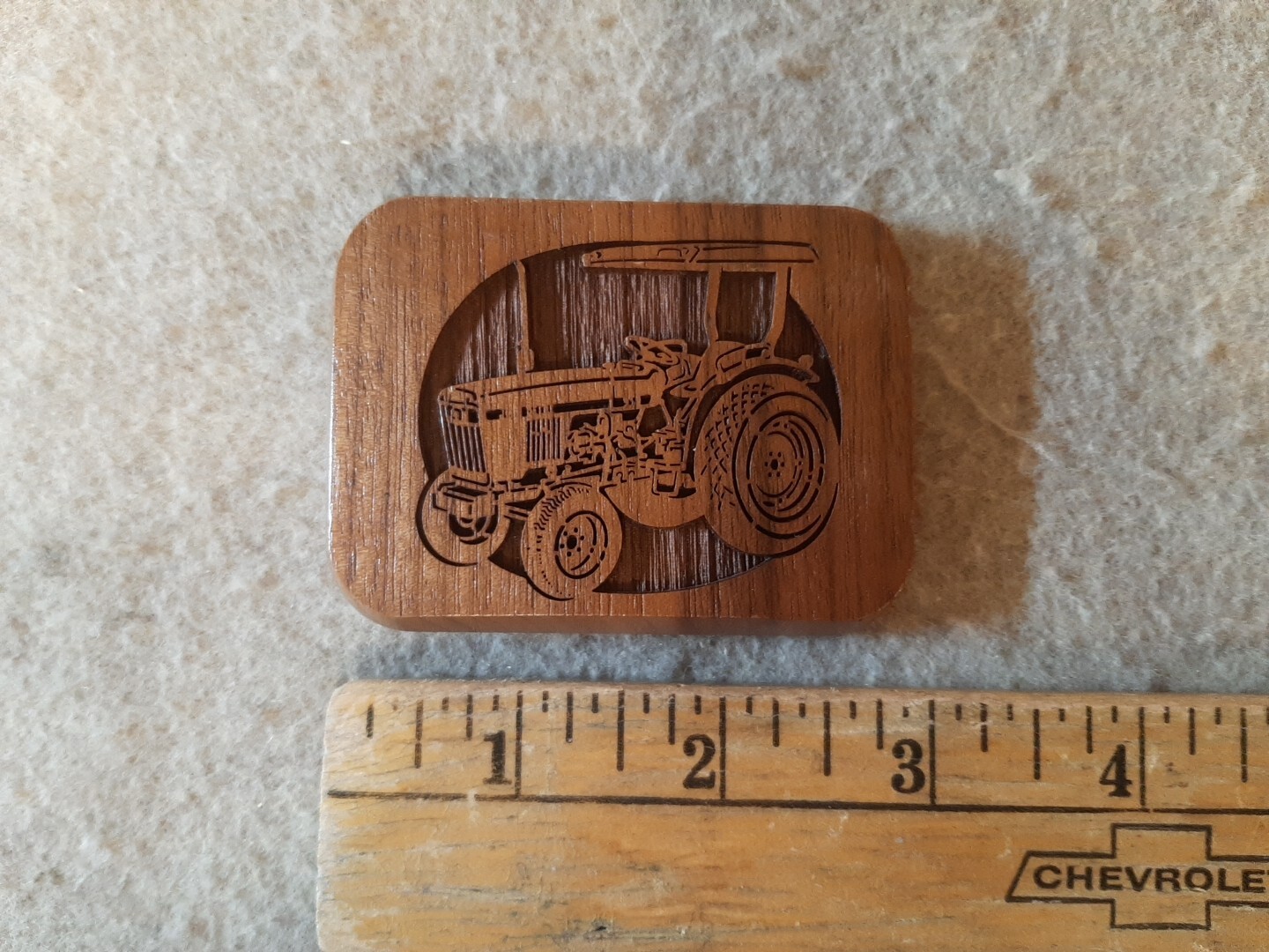 1977 Lasercraft Laser Engraved Wood Belt Buckle Agriculture Farm Tractor