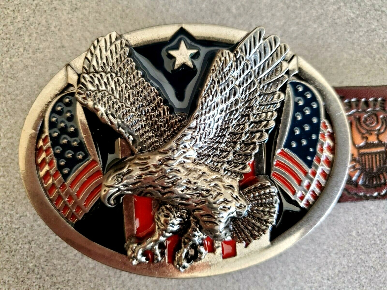 USA Patriotic Genuine Leather Belt & Epoxy USA EAGLE Buckle (28&Prime;-54&Prime; waist)