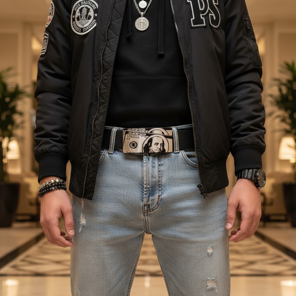Men Silver Metal Belt Buckle Hip Hop Street Fashion Clubwear 100$ Bill Money $$$