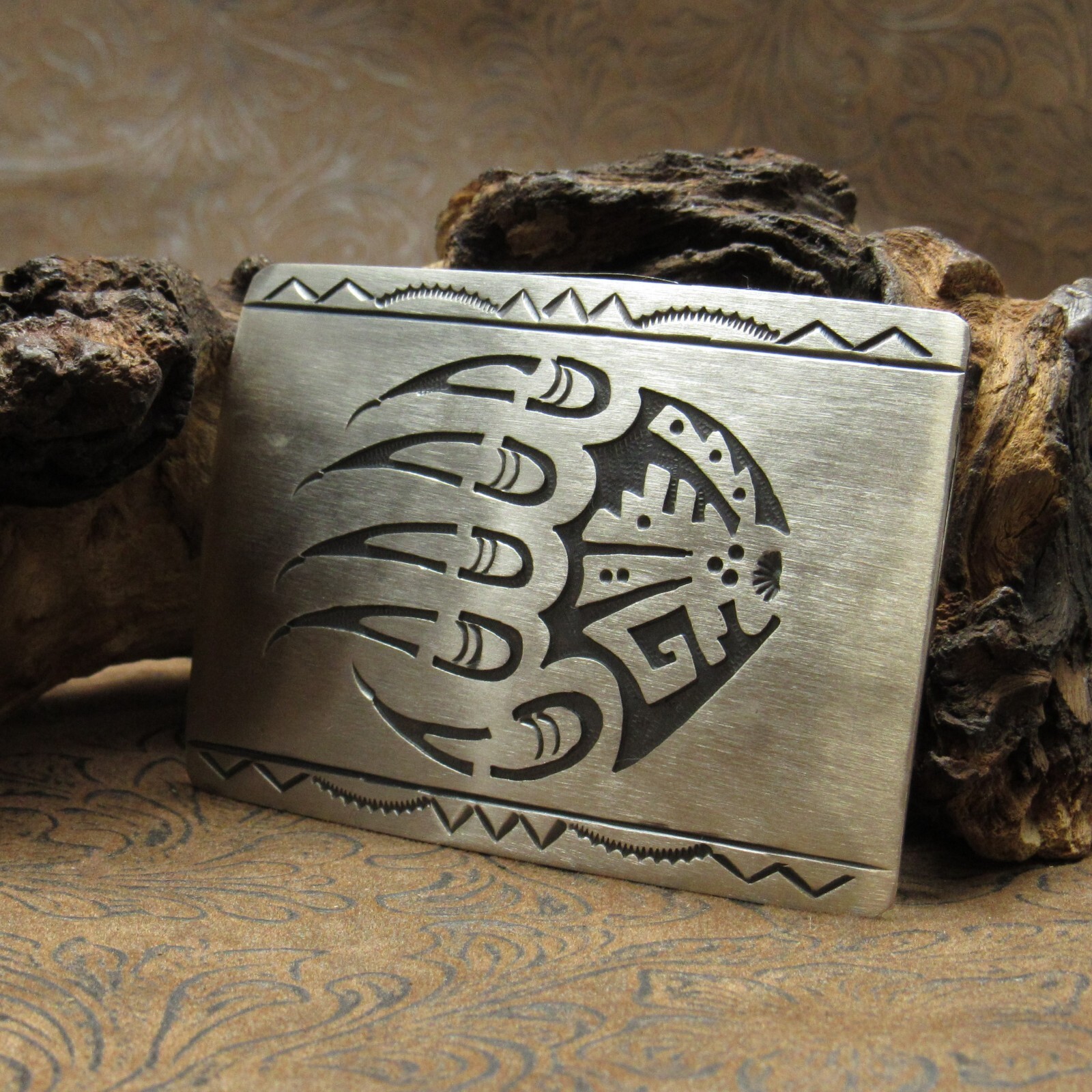 Sterling Silver Overlay Bear Claw Design Belt Buckle+