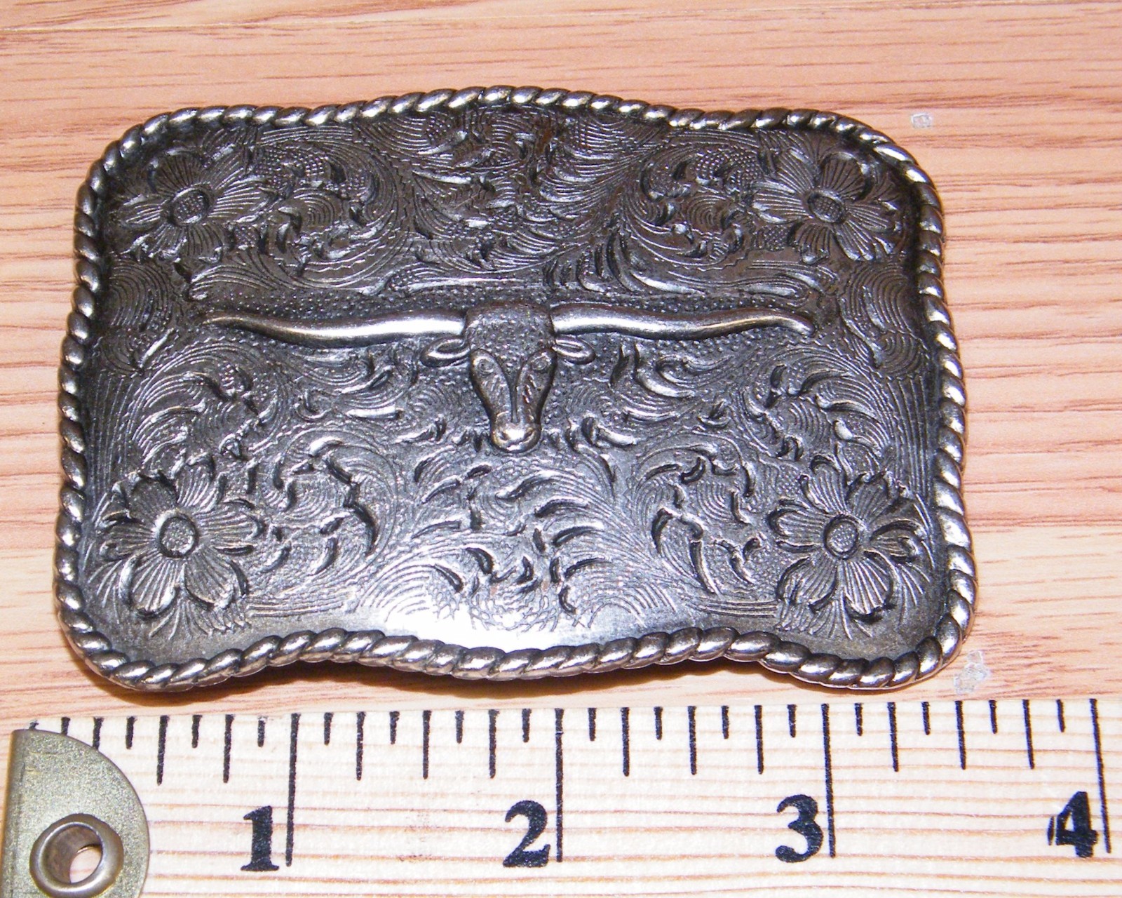 3.5&Prime; x 2.5&Prime; Inch Ole Western Silver Tone Belt Buckle Longhorn Steer Design!