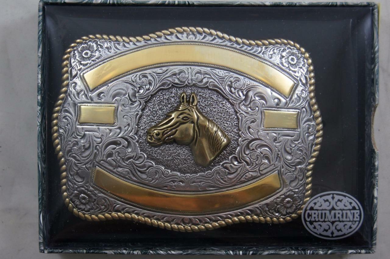 Crumrine Western Horse Head Silver and Gold tone Belt Buckle 3807207