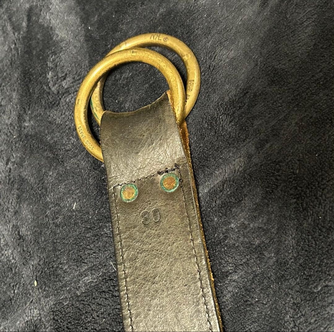Double RL RRL Italian Made Distressed Leather Double Ring Belt Size 30 Black
