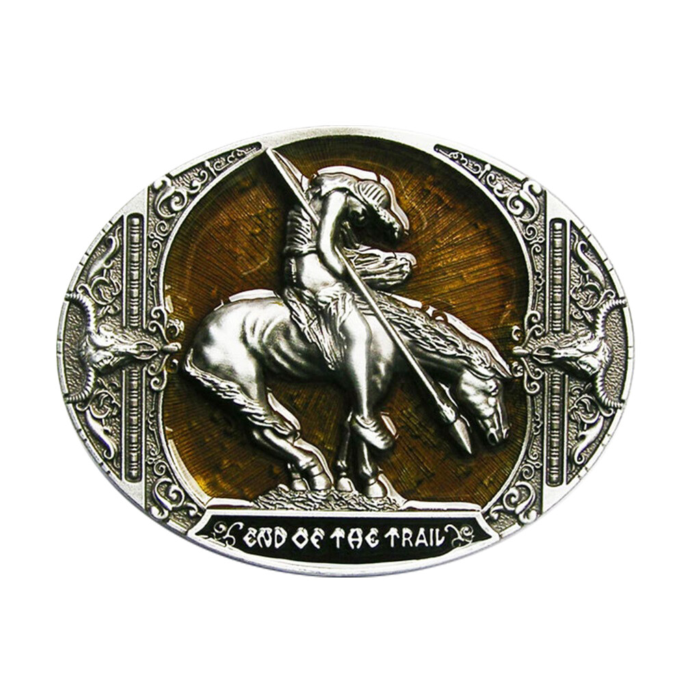 End of Trail American Indian on Horse Western Brown Enamel Belt Buckle