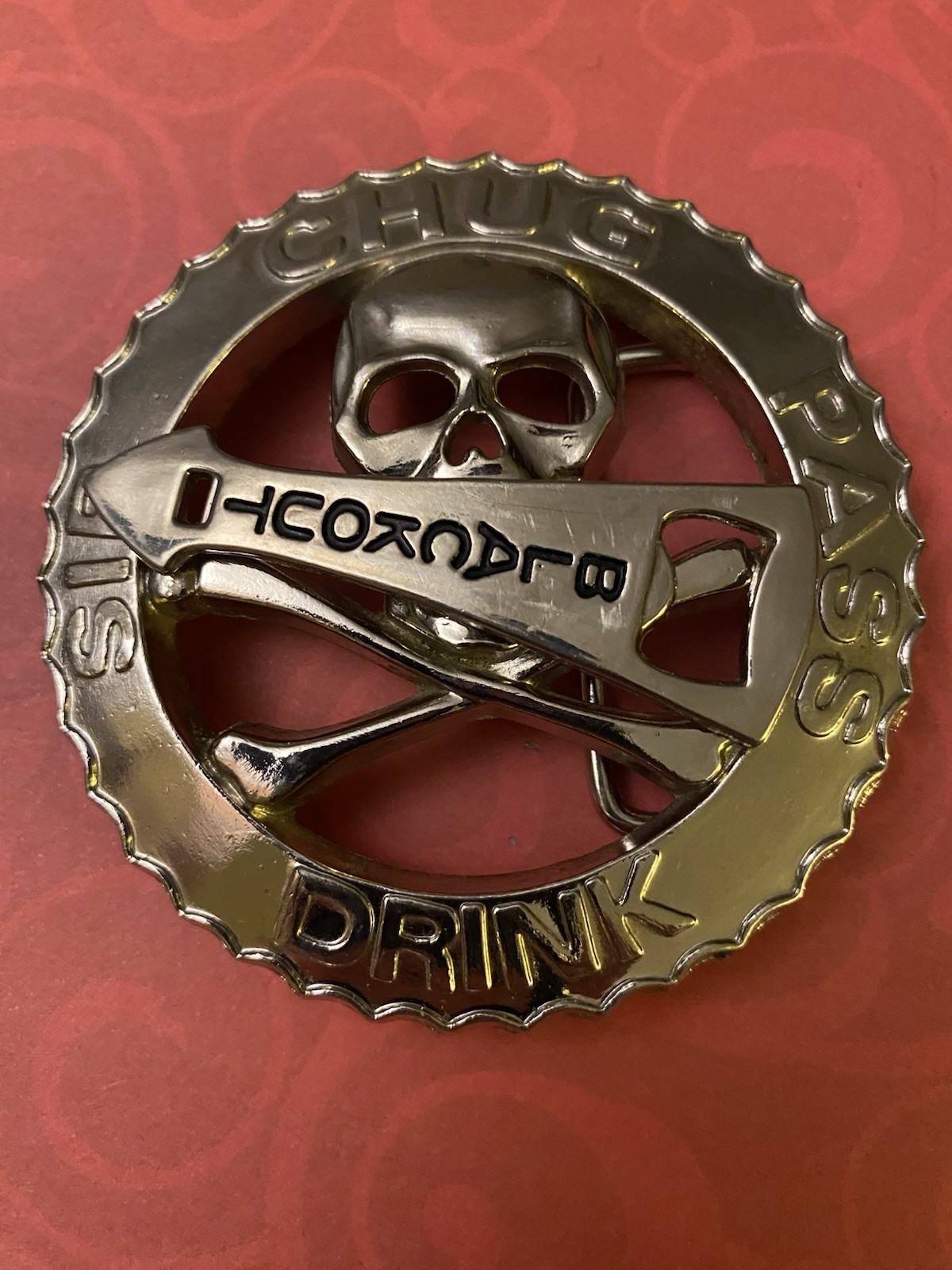 Vintage Skull & Crossbones Drinking Game with Spinner Belt Buckle