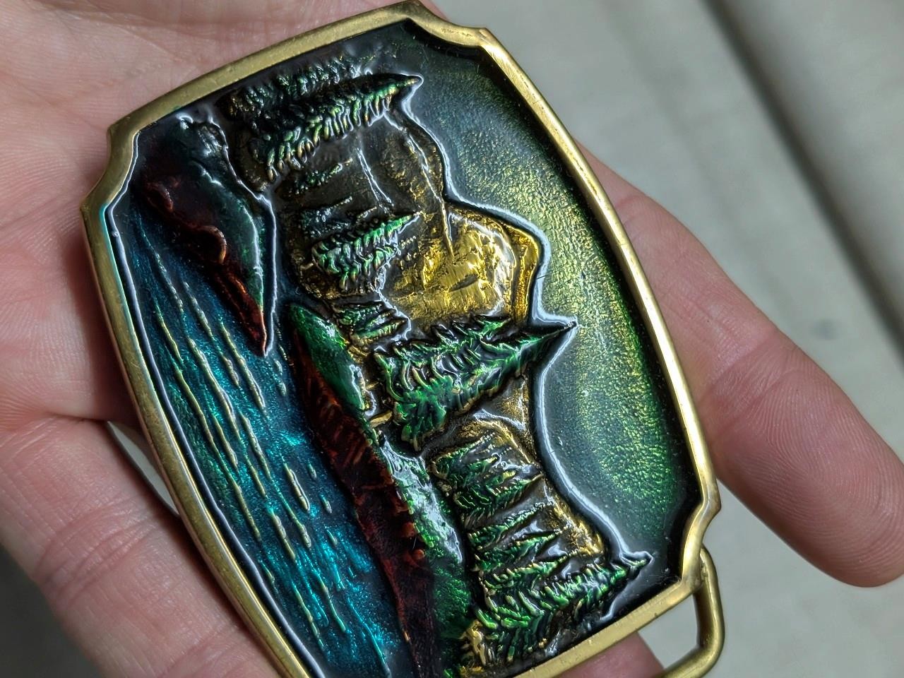 vintage 1970s belt buckle YELLOWSTONE national park ZION western BRASS mountains