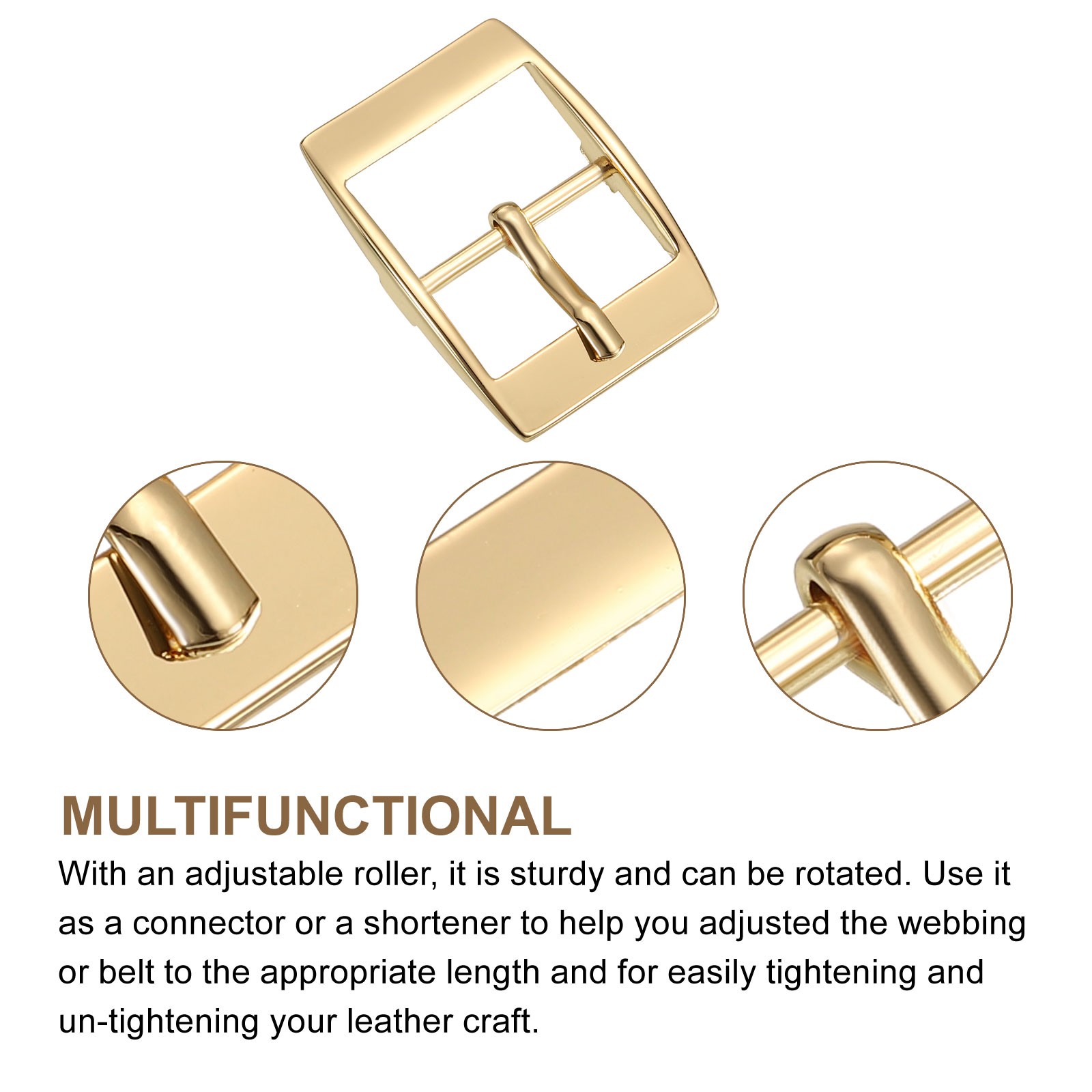 8Pcs 1&Prime; Single Prong Belt Buckle Square Center Bar Buckles Light Gold