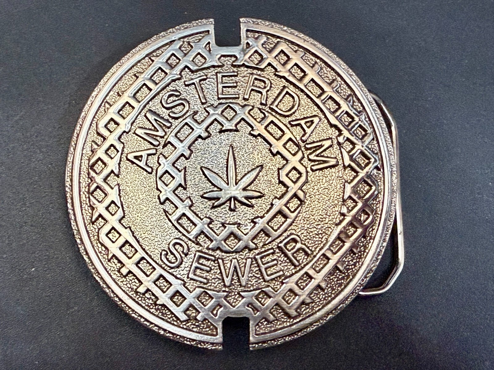 Amsterdam Sewer Marijuana Cannabis Pot Leaf Logo Silver Color Belt Buckle