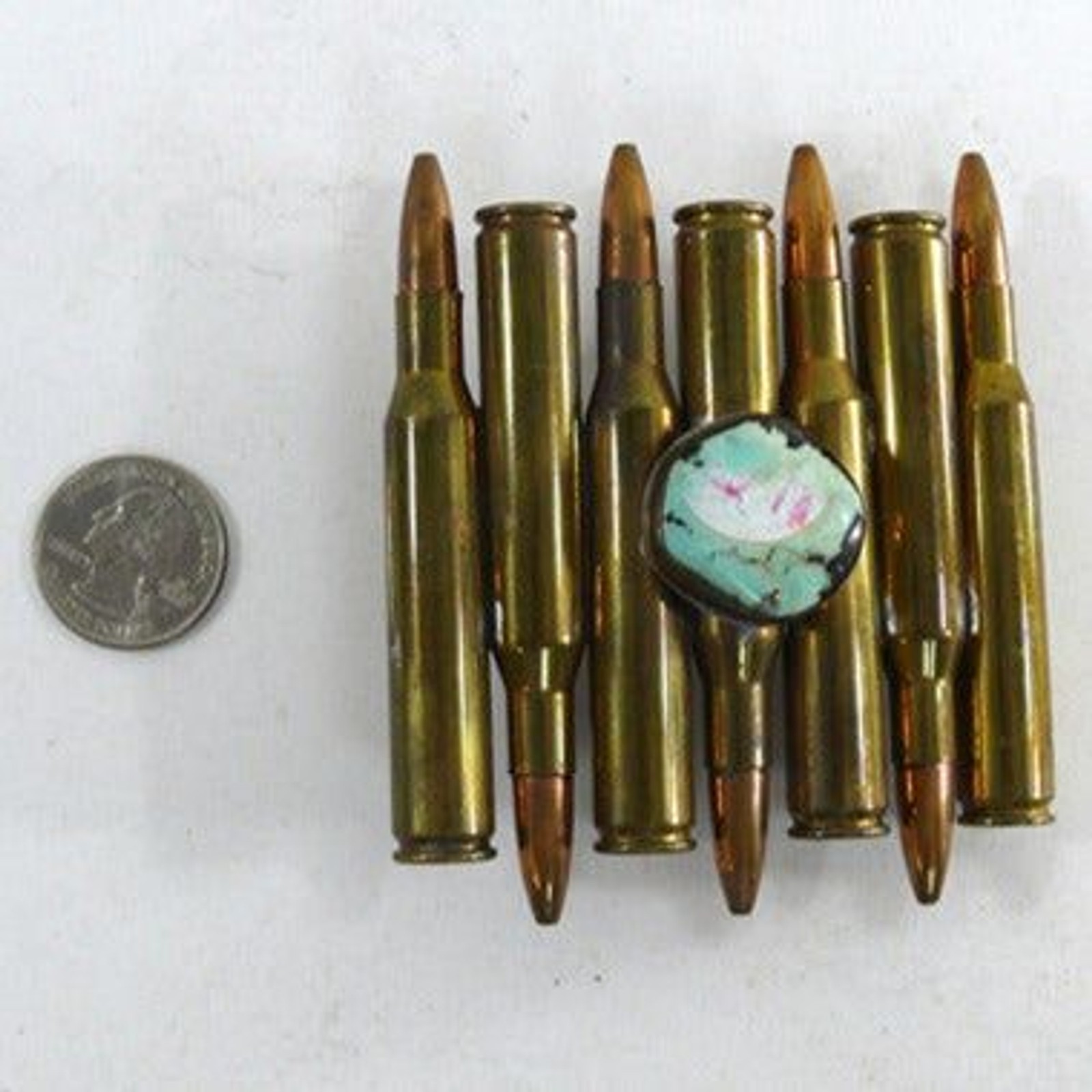 Novelty empty cartridges bullet shell casing belt buckle turquoise stone .270