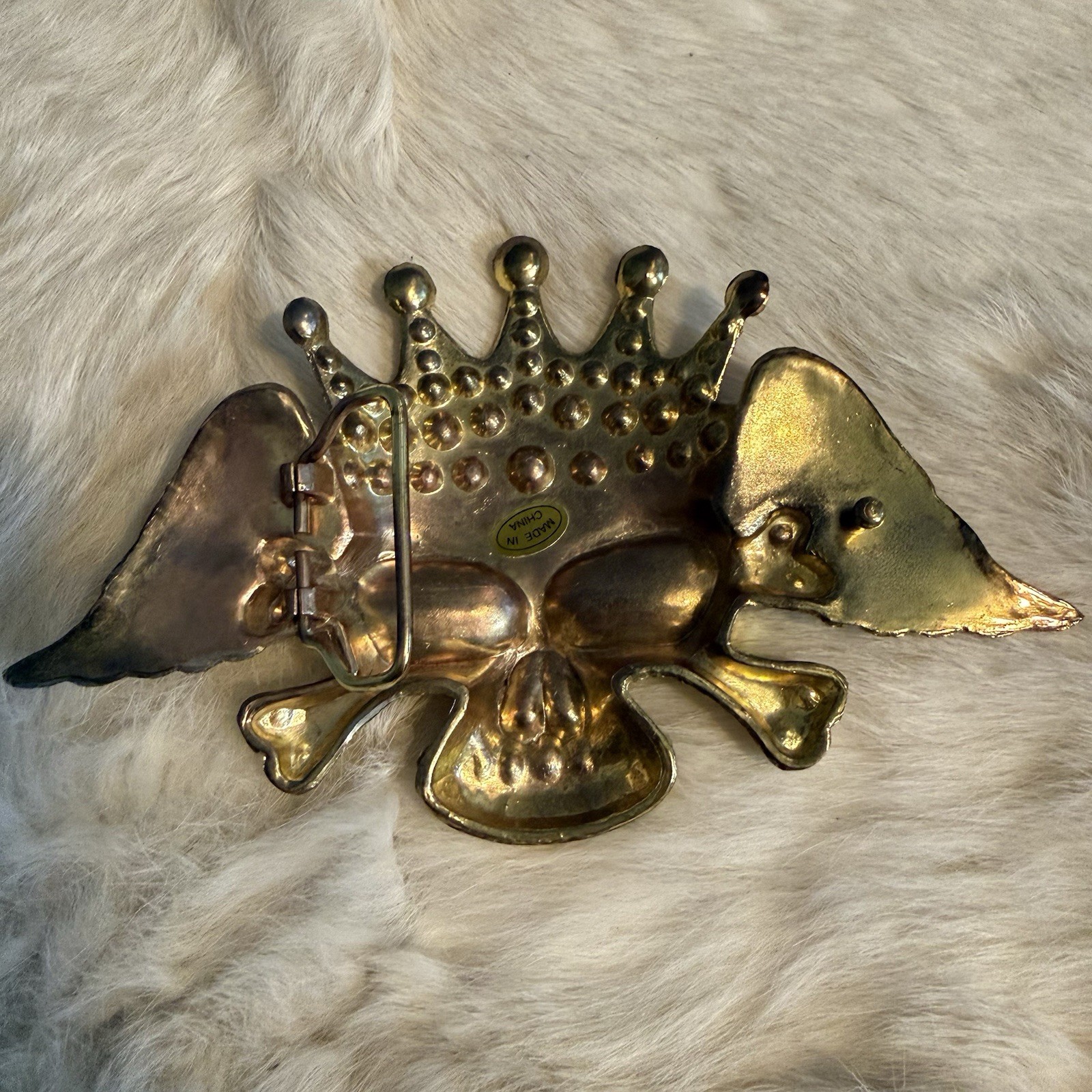 Bling Goldtone Covered Skull Belt Buckle in Clear & Purple Rhinestones