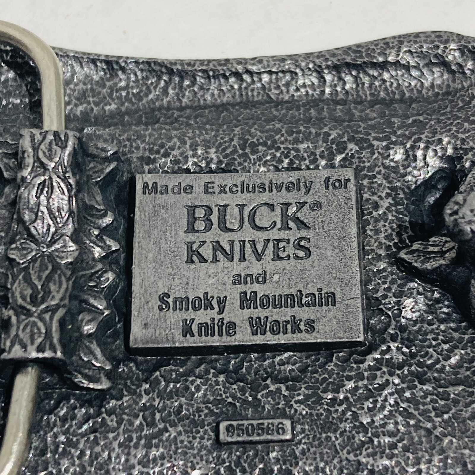 Vintage Pewter Embossed BUCK KNIVES Four Generations Knife Makers Belt Buckle