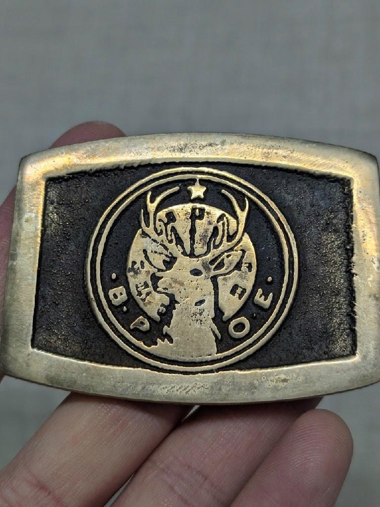 vintage 1970s order of the ELKS belt buckle BPOE western SOLID BRASS cannell