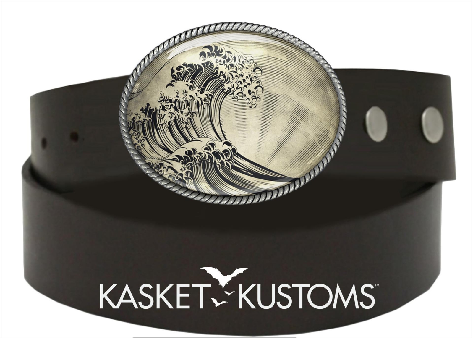 Tsunami Belt Buckle – Kanagawa Wave Japanese Art Handmade Oval Buckle – 504