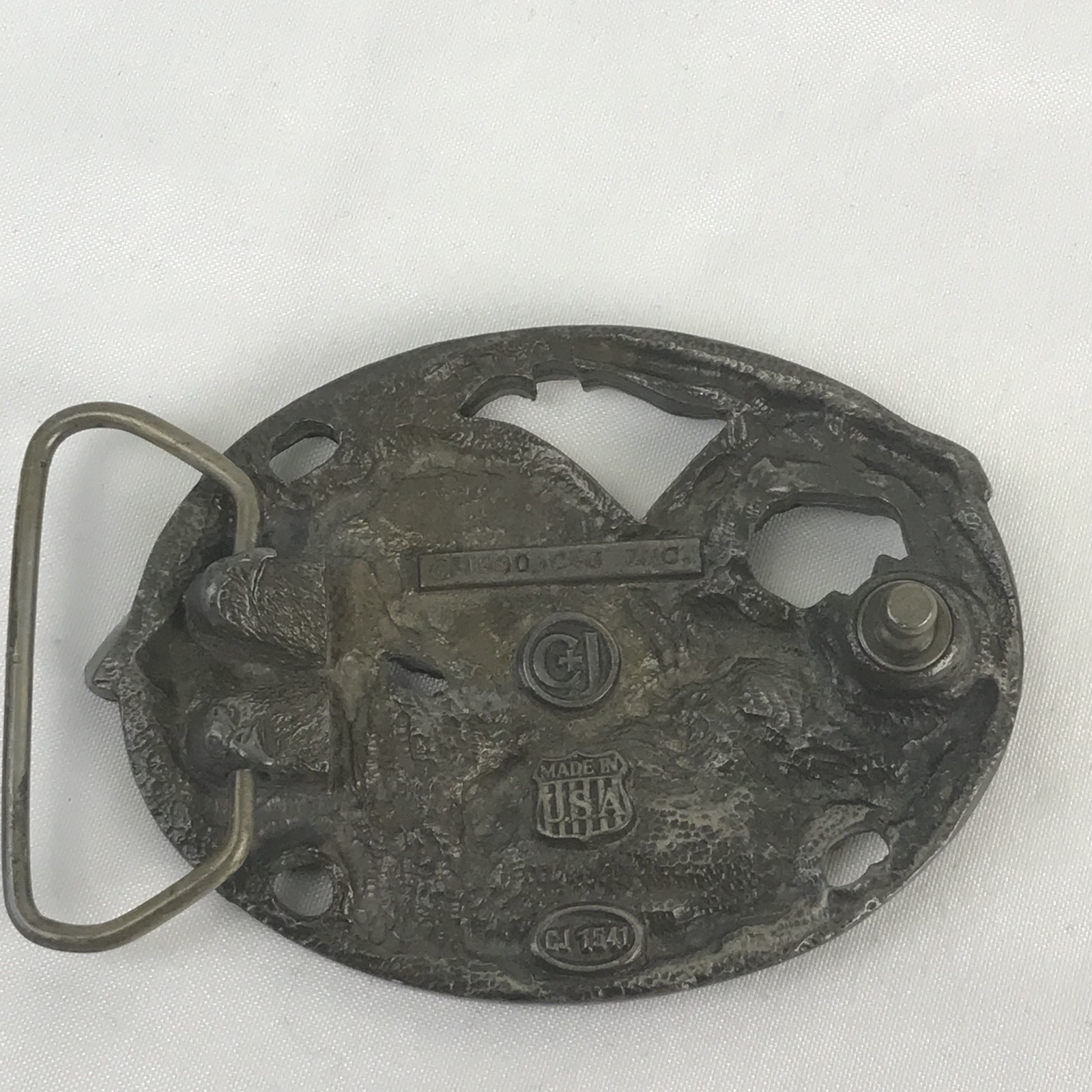 VINTAGE 1990 FLYING EAGLE C+J INC BELT BUCKLE MADE IN THE USA
