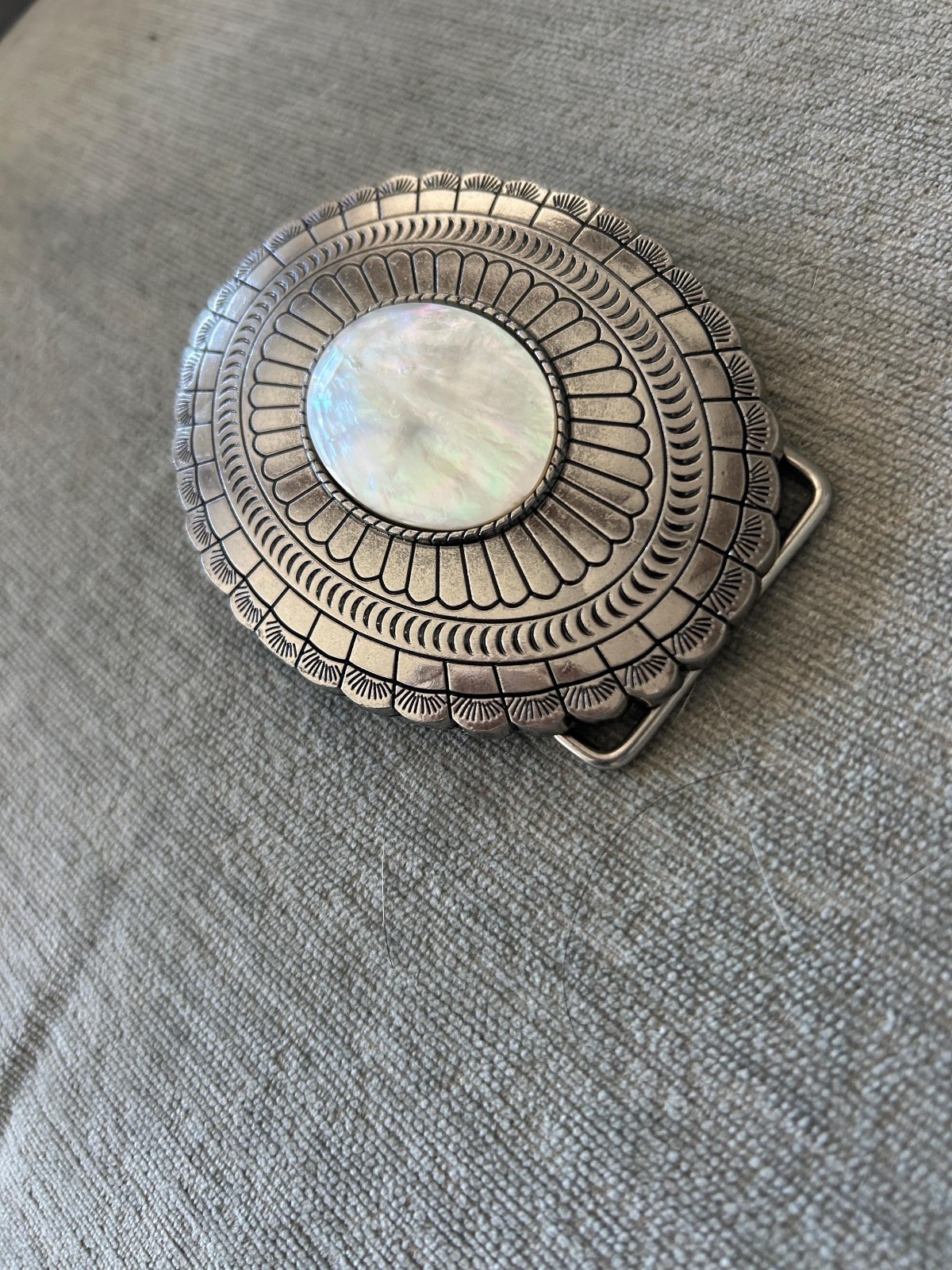 Genuine Mother of Pearl Shell Belt Buckle Silver Engraved Oval Fits 1.5 Belt
