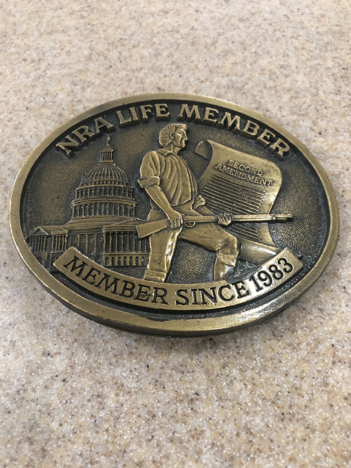Brass Belt Buckle NRA Life Member Since 1983 National Rifle Association