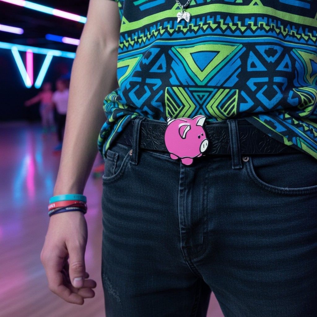 New Men Women Metal Belt Buckle Pink Piggy Bank Animation Cute Gift Present Cool