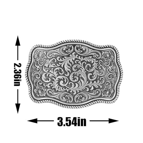 Western Cowboy Belt Buckles Men Vintage Novelty Large Handmade 2-silver Floral
