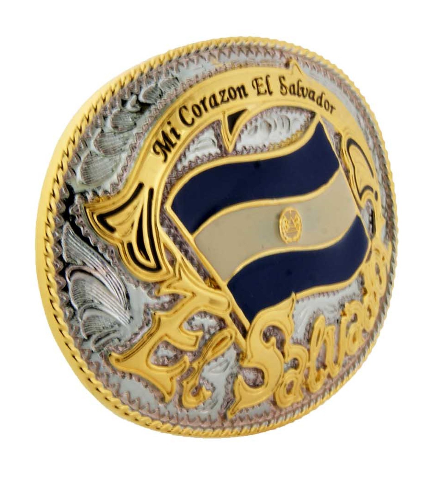 El Salvador Belt Buckle Central American Flag Gold Silver Metal Mens Fashion New