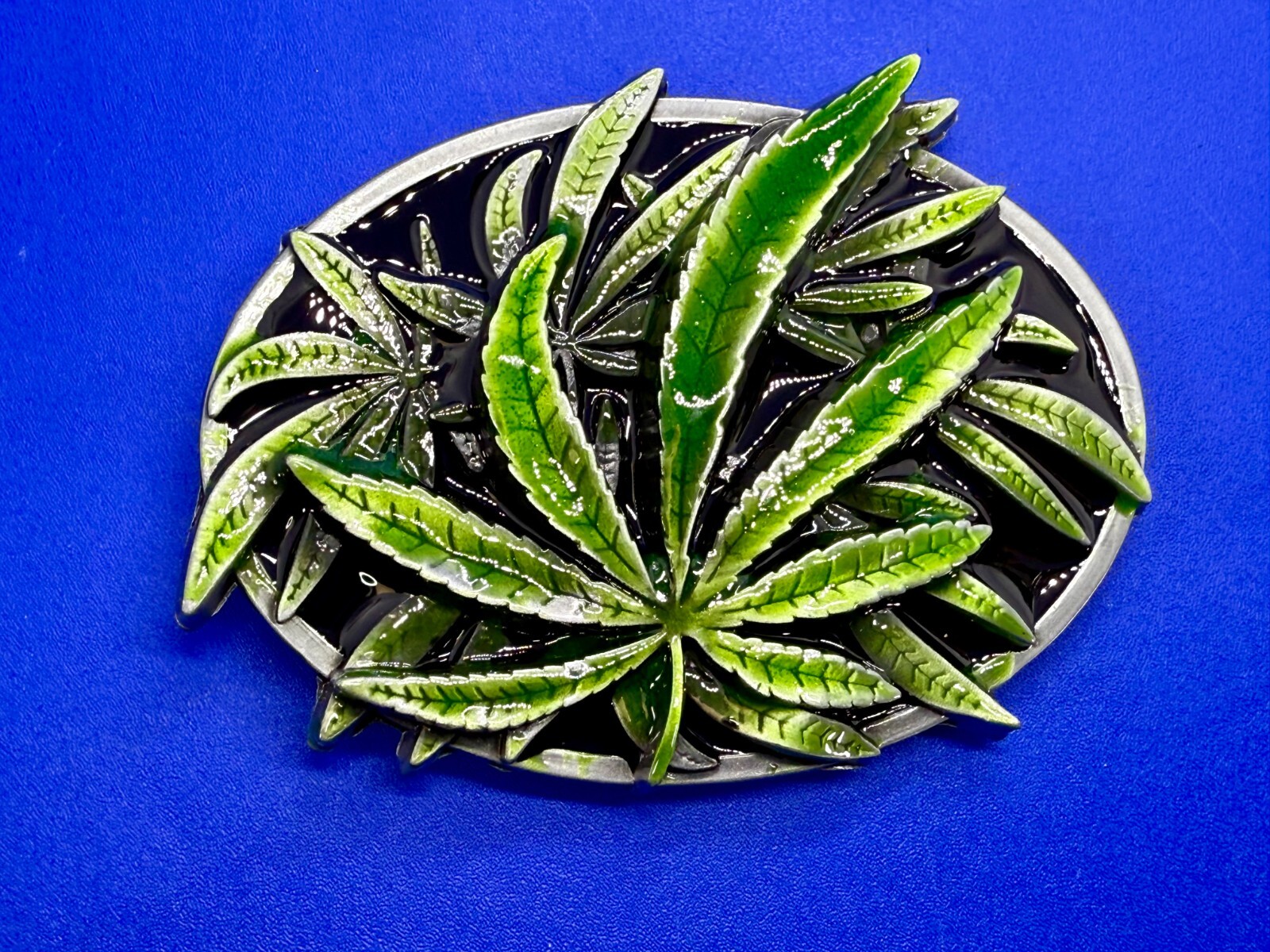 Marijuana Cannabis Pot Leaf Weed Enameled 3D Dimensional Layered Belt Buckle
