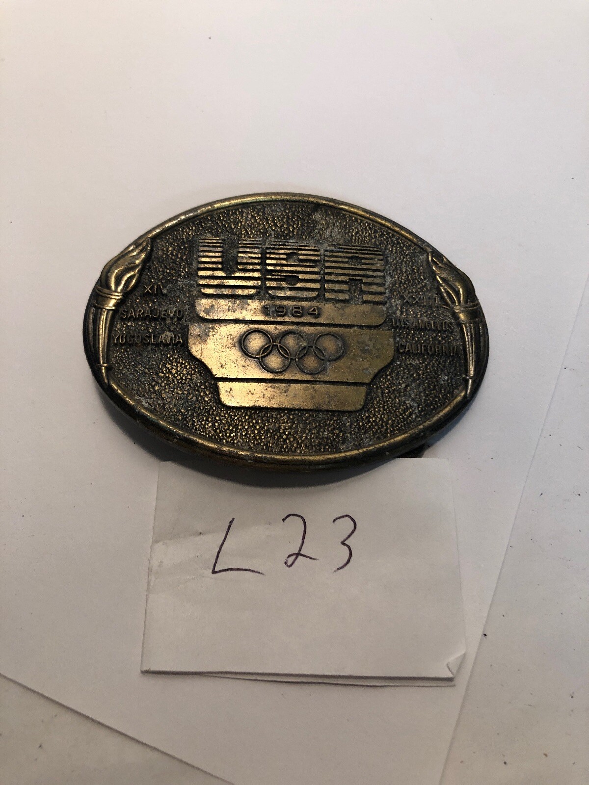 1984 Olympics USA XXIII Los Angeles Olympic Sarajevo Brass Belt Buckle