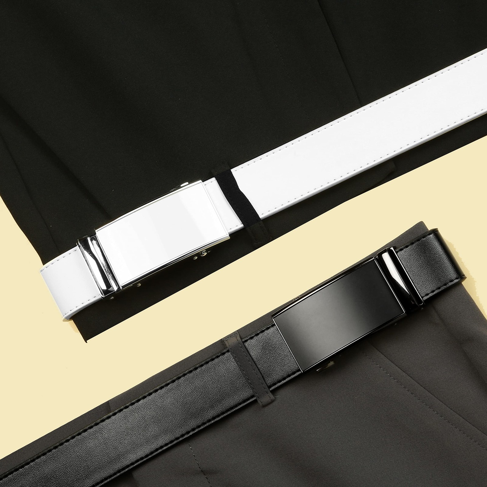 2 Pack Ratchet Belt 1 3/8&Prime;, Leather Dress with Click Black/White
