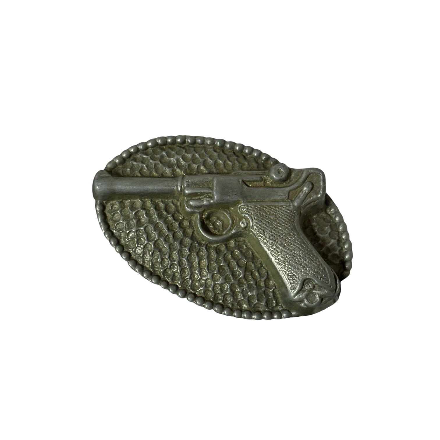 Belt Buckle Antiqued Silver Tone Pistol Gun Luger Design Metal Western