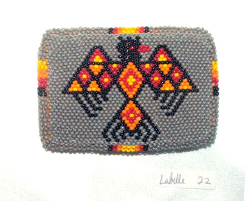 Belt Buckle Native American Beadwork Gray Thunderbird 3.5×2.5&Prime; New #22