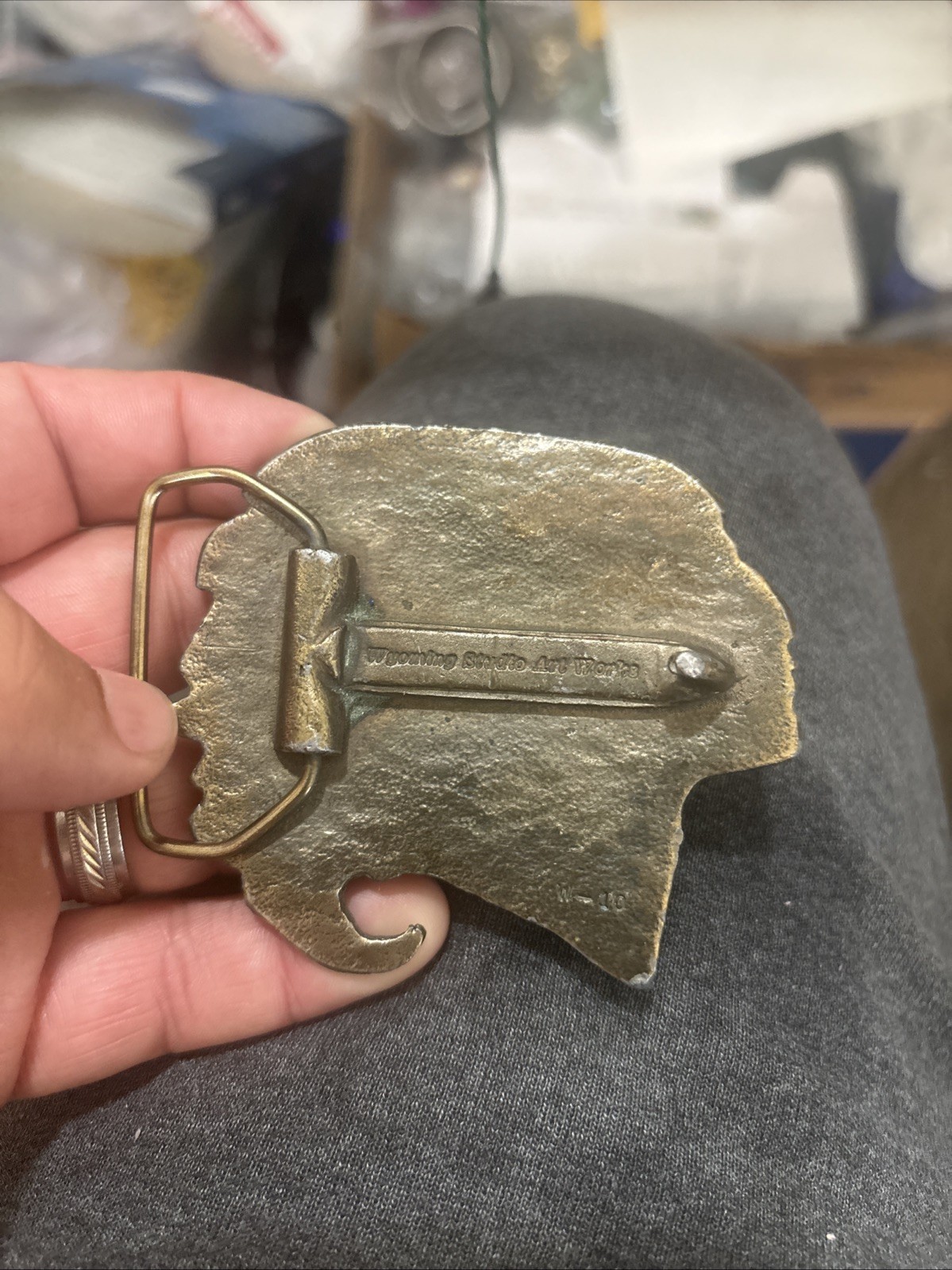 Vintage 1970s Wyoming Studio Art Works Native American Chief Belt Buckle