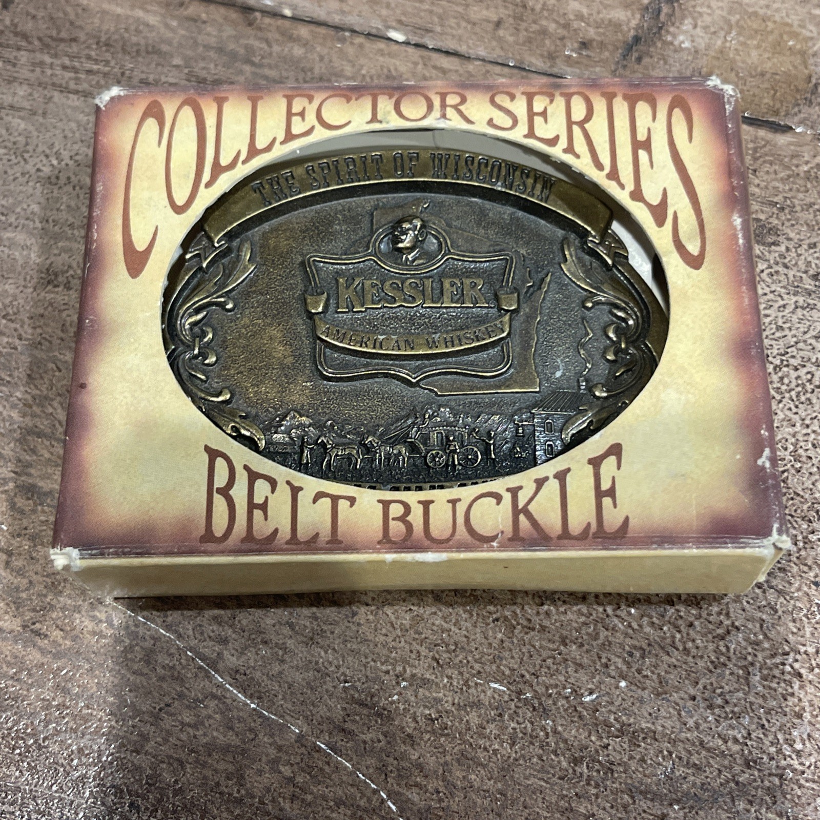 Kessler American Whiskey Spirit Wisconsin Brass Belt Buckle 1993 Limited Ed. Vtg