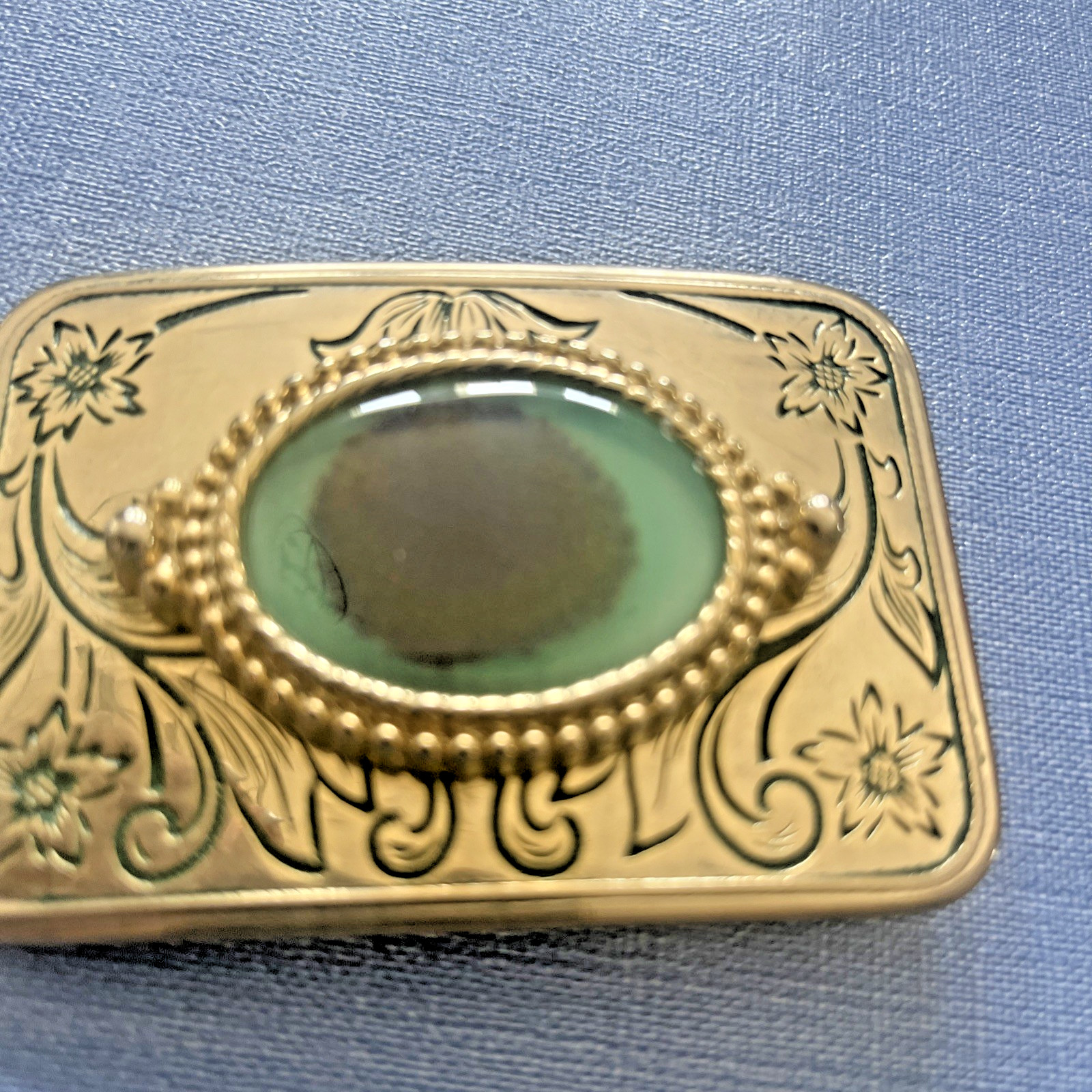 GOLD Western Belt Buckle With Polished Stone
