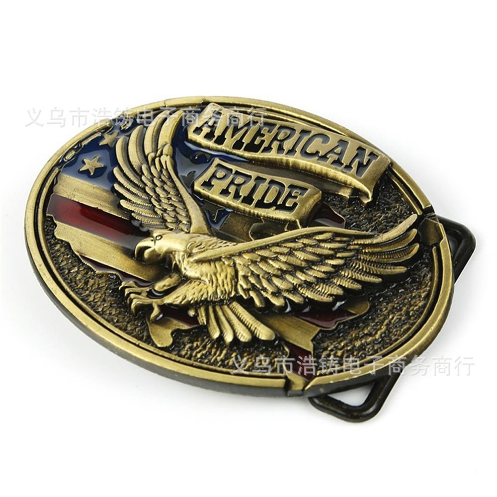 Antique Brass Belt Buckle American Flag Eagle Western Cowboy Patriotic Men Gift