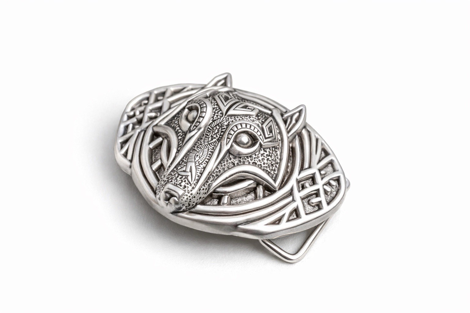 Celtic Wolf Head Belt Buckle, Zamak Alloy, Fits 1.5 Inch Belt