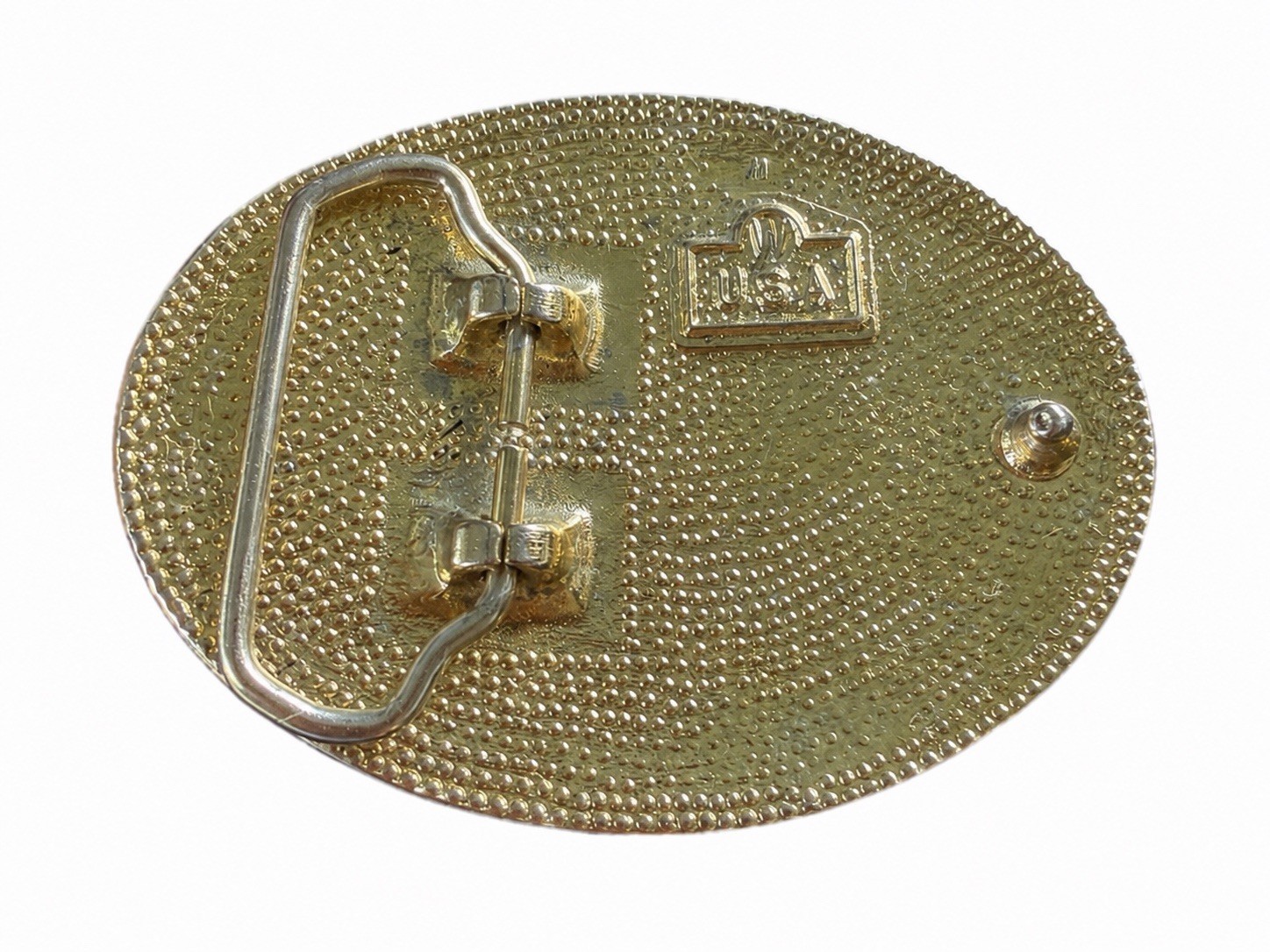 Vintage Western Engraved Belt Buckle Gold Tone USA Made 3.5” x 2.5” Oval