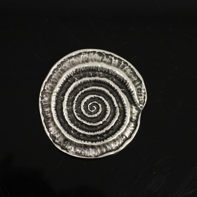 Round Spiral Fossil Belt Buckle in Antique Silver, Snail Design, Metal