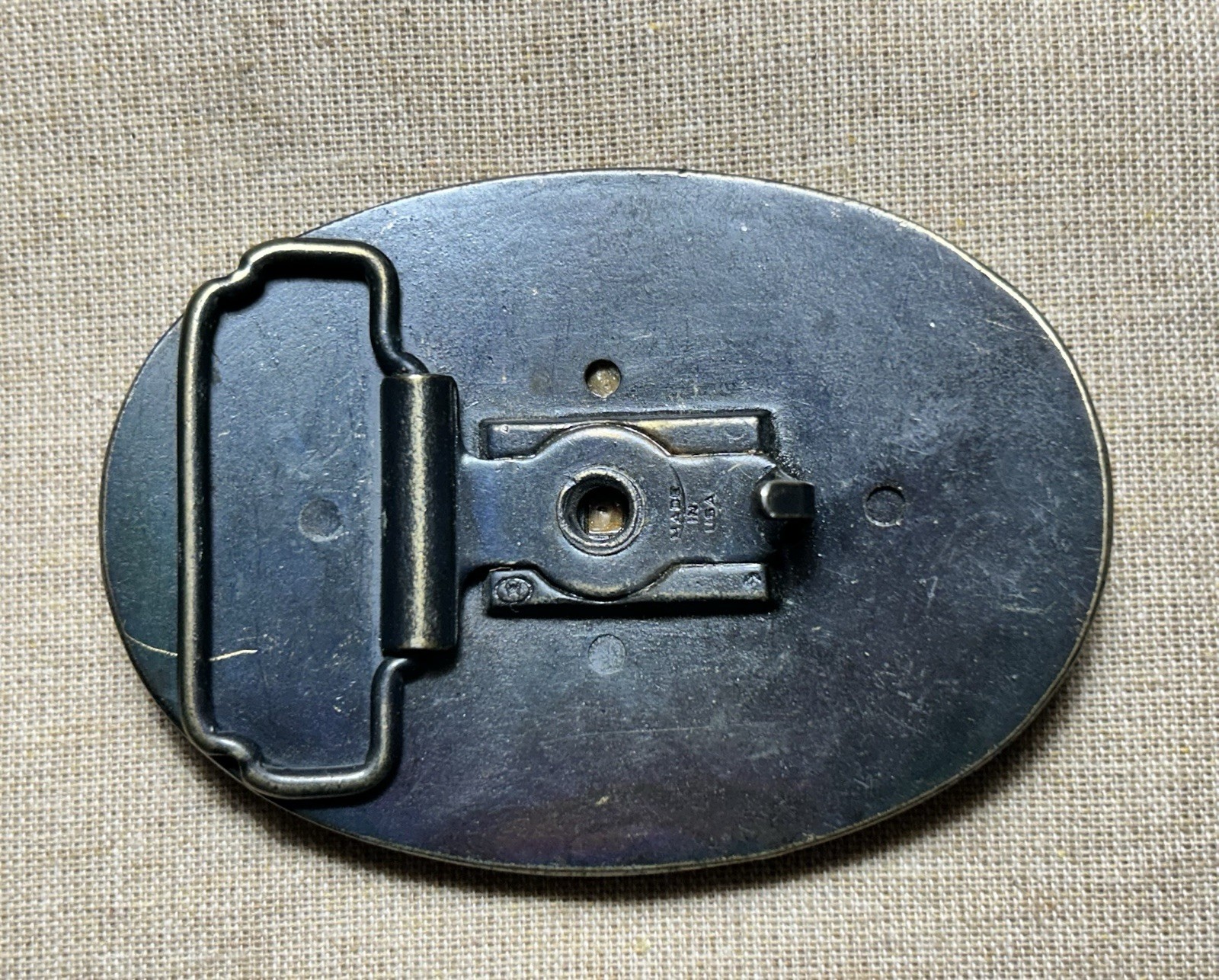 Vintage Elk Leather Belt Buckle Western Wildlife Oval Brown Brass USA