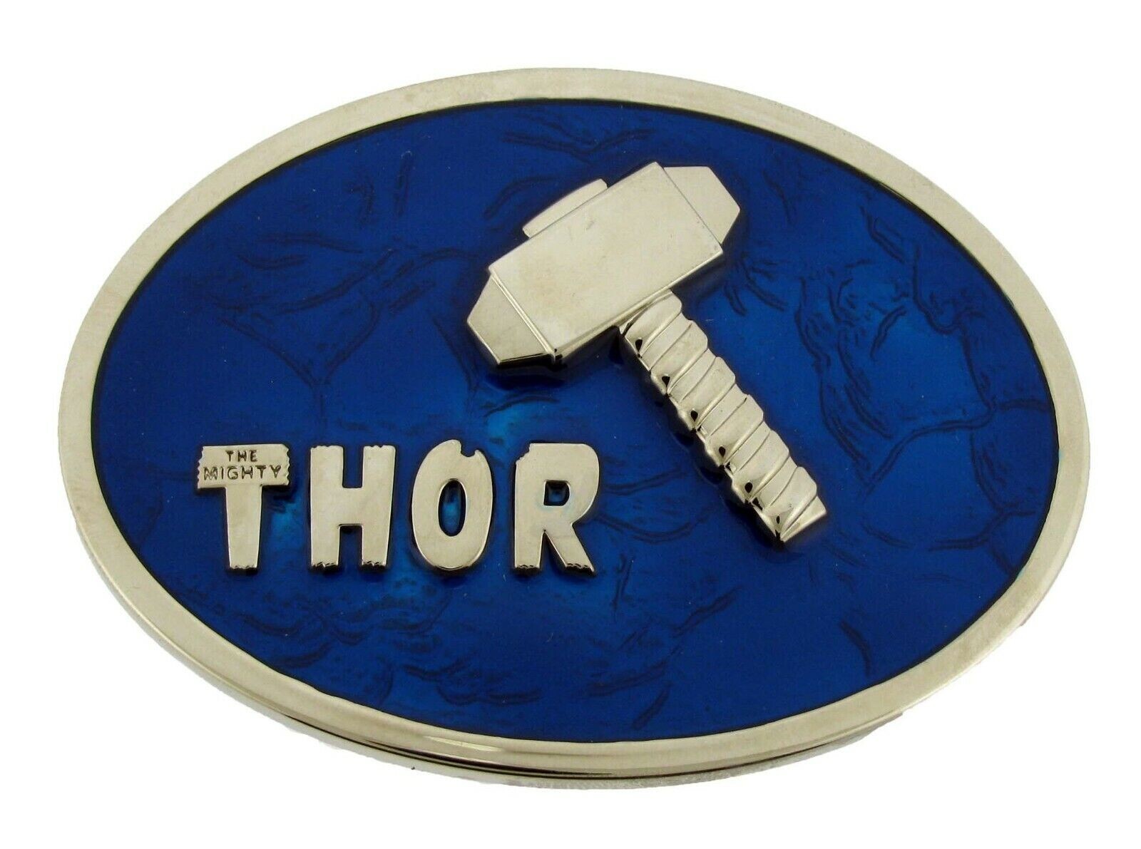 Thor Belt Buckle Marvel Comic Hammer Logo Blue Metal Halloween Costume Cosplay