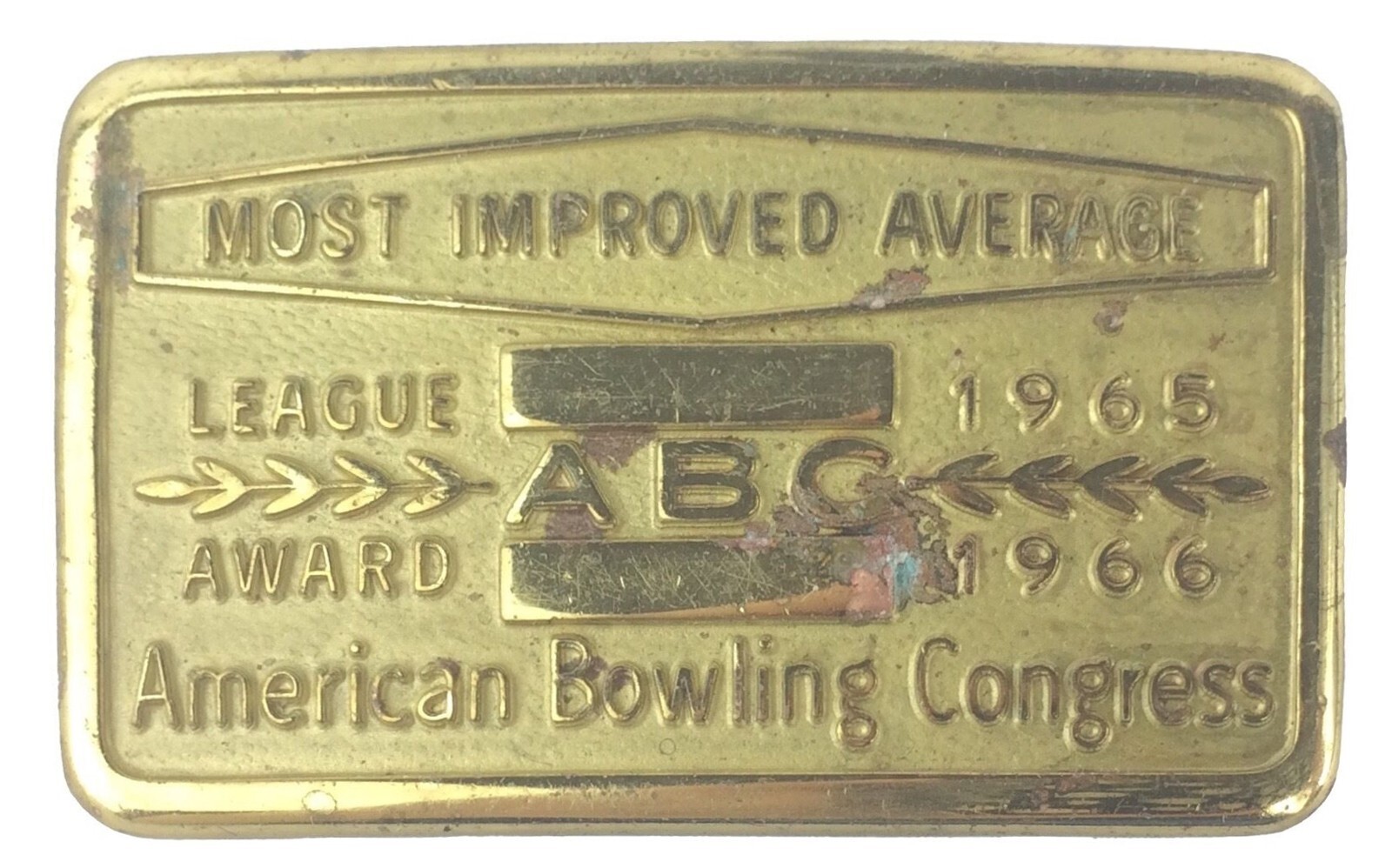 Vintage Most Improved Average American Bowling Congress Belt Buckle 1965 1966