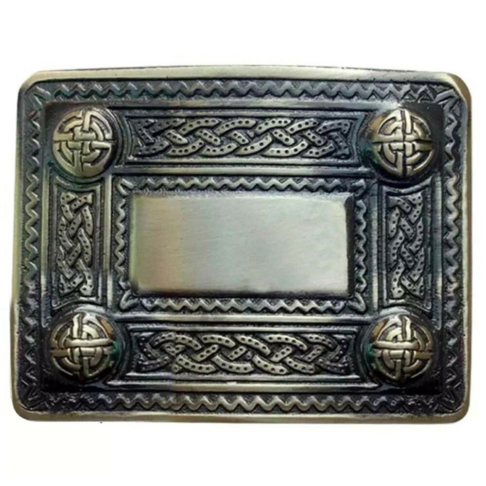 TC Scottish Kilt Belt Buckle 4 Dome Mirror Design Antique/Chrome & Black Finish
