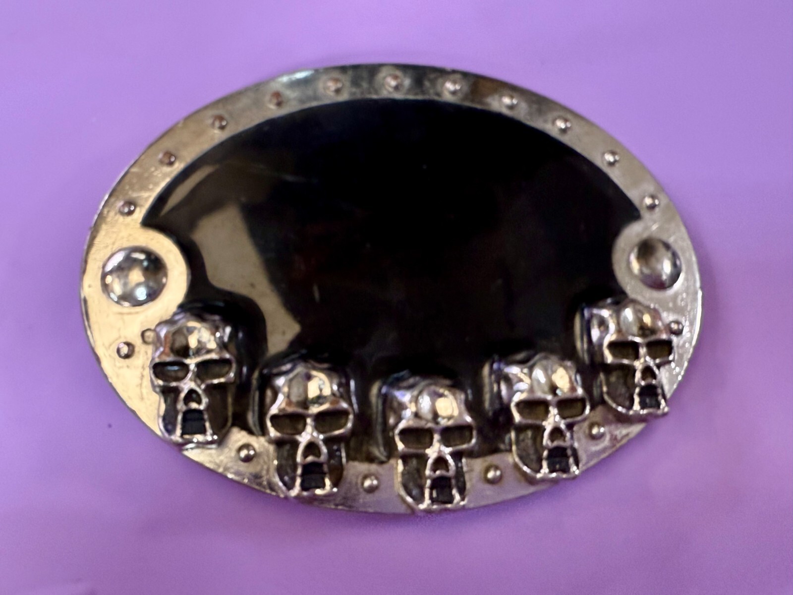 Five Skull&rsquo;s Head Black Enameled Halloween Gothic Punk Silver Color Belt Buckle