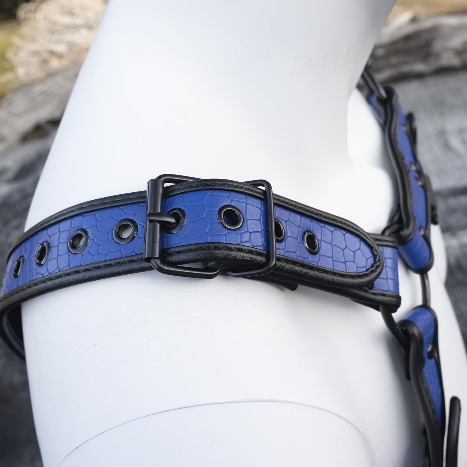 ZZRBVFH Alligator Grain PU Mens Harness Leather Suspenders Adjustable, Blue