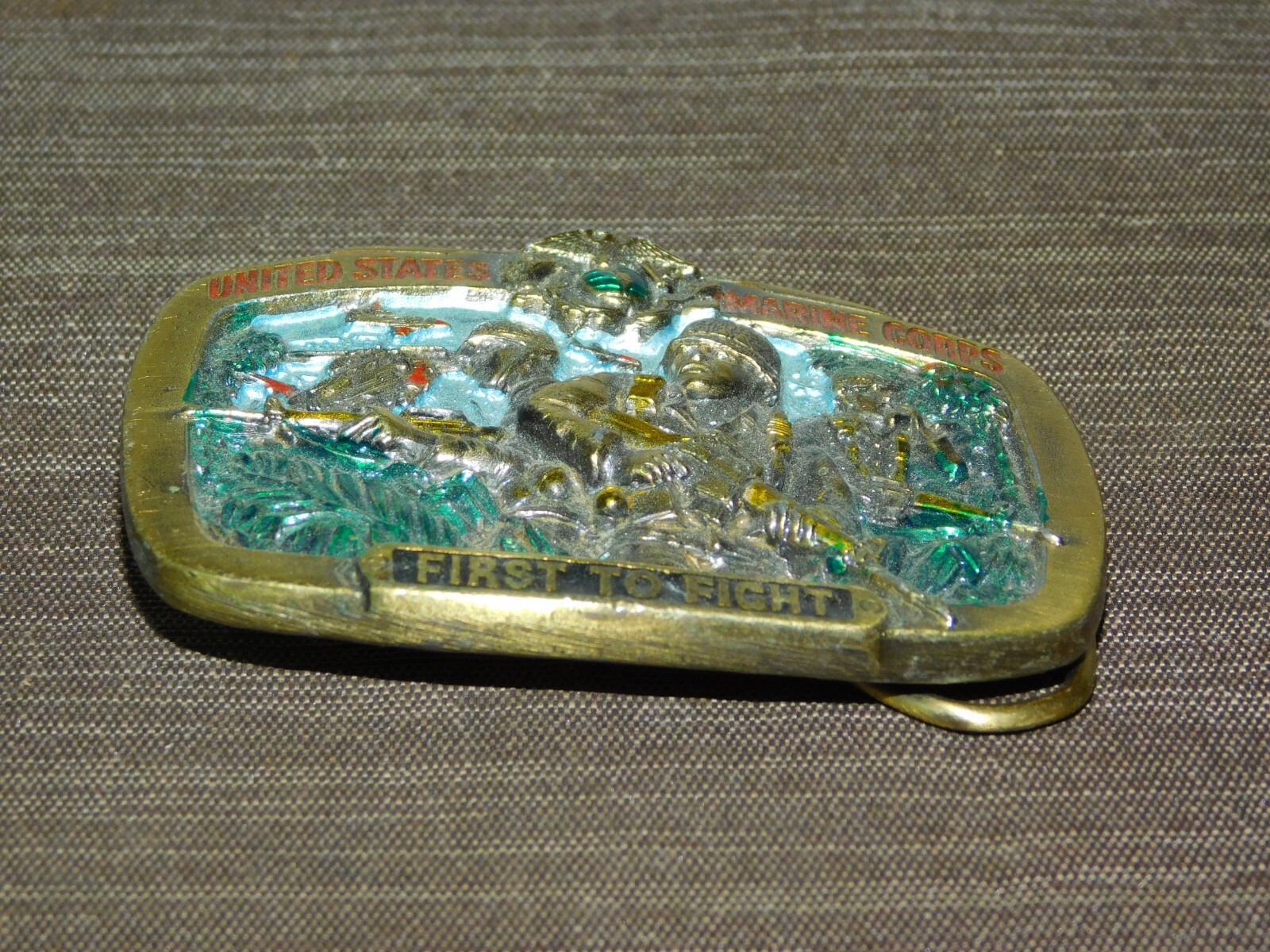 VINTAGE 3 1/4&Prime; ACROSS 1982 UNITED STATES MARINE CORPS FIRST TO FIGHT BELT BUCKLE