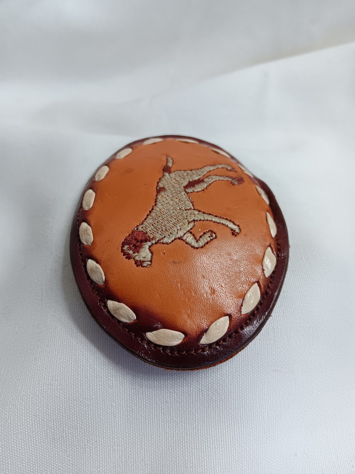 Vintage Nocona Leather Belt Buckle Pointer Hunting Dog Brown