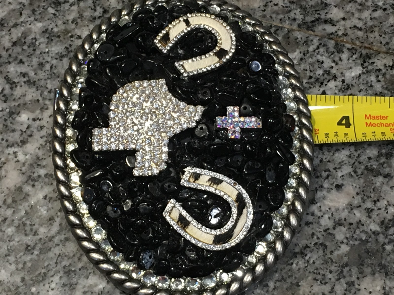 Large Belt Buckle Bling TEXAS Horseshoe Cross Rhinestones and Black Stones – NEW