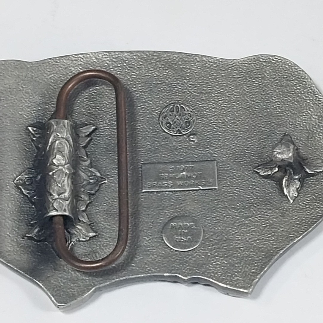 Bergamot Brass Belt Buckle 1977 Y144 Deer Outdoors Western 70s Vintage Sportsman