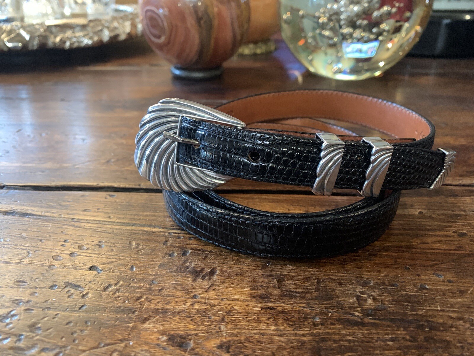 Navajo James Reid Dgn Sterling Silver Belt Buckle 38-40-.75”W 🦎✅‼️