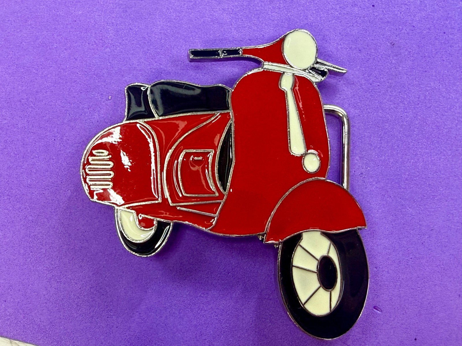 Red & Black White Vespa Classic Scooter Motorcycle Design NOS Belt Buckle
