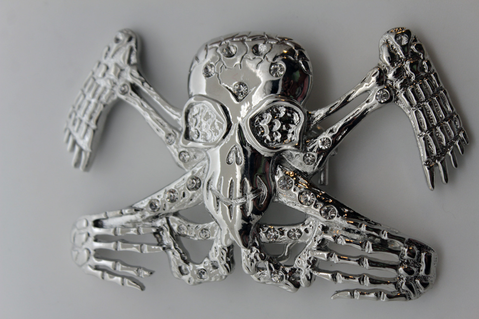 Men Western Belt Buckle Silver Metal Bling Skeleton Skull Big UFO Goth Emo